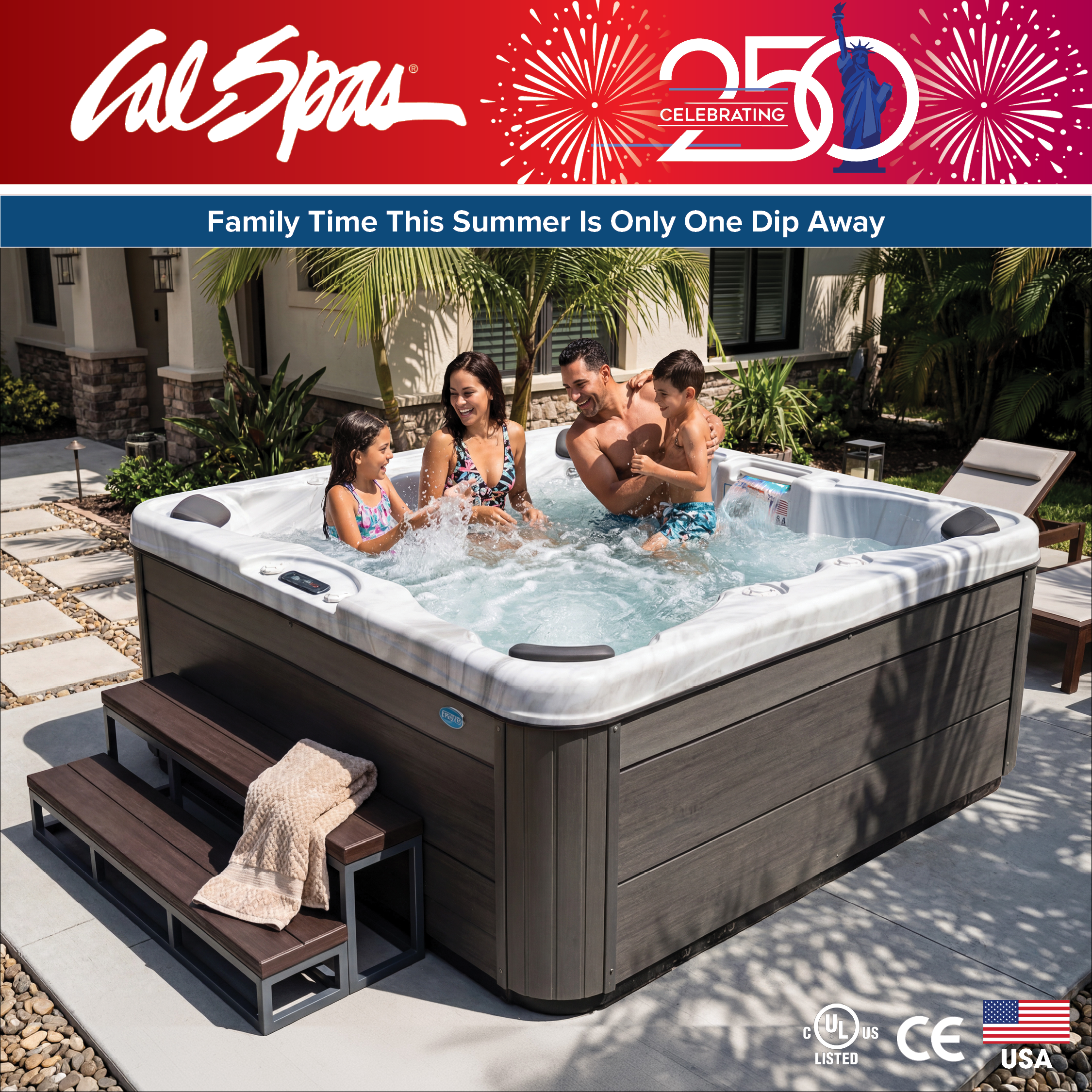 Calspas hot tub being used in a family setting - Warren